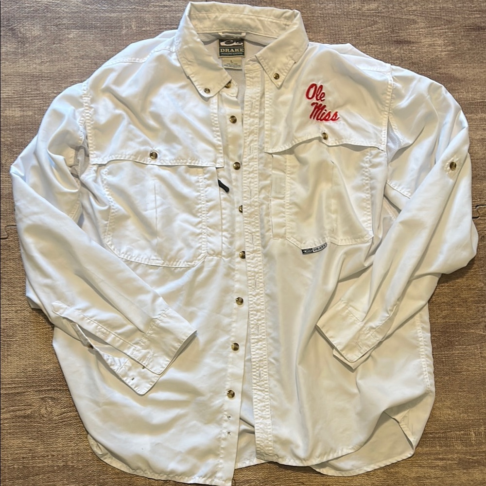 Drake Long Sleeve Fishing Shirt with Ole Miss Embroidery